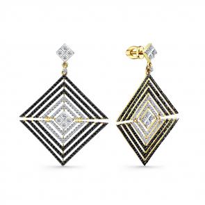 Серьги из лимонного золота Мастер Бриллиант с бриллиантом и чёрным бриллиантом 06M2-107-645/2-55 фото