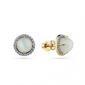 Серьги из лимонного золота Мастер Бриллиант с бриллиантом и лунным камнем 06M2-302157-00-12 фото