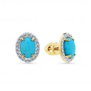 Серьги из лимонного золота Мастер Бриллиант с бриллиантом и бирюзой 06M2-302180-00-38 фото