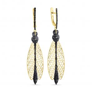 Серьги из лимонного золота Мастер Бриллиант с чёрным бриллиантом 06M2-307592-00-48 фото