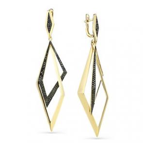 Серьги из лимонного золота Мастер Бриллиант с чёрным бриллиантом 06M2-308117-00-48 фото