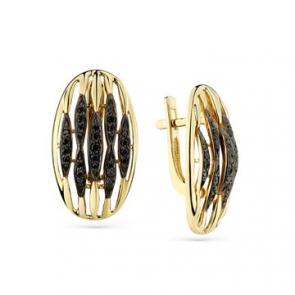 Серьги из лимонного золота Мастер Бриллиант с чёрным бриллиантом 06M2-308303-00-48 фото