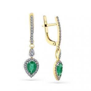 Серьги из лимонного золота Мастер Бриллиант с бриллиантом и изумрудом 06M2-308417-00-01 фото