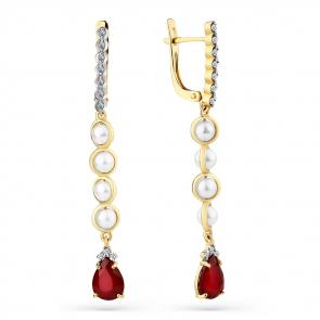 Серьги из лимонного золота Мастер Бриллиант с бриллиантом, рубином и жемчугом 06M2-308431-00-55 фото