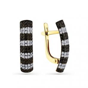 Серьги из лимонного золота Мастер Бриллиант с бриллиантом и чёрным бриллиантом 06M2-308493-00-56 фото