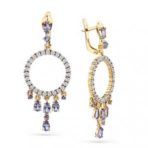 Серьги из лимонного золота Мастер Бриллиант с бриллиантом и танзанитом 06M2-308532-00-31 фото