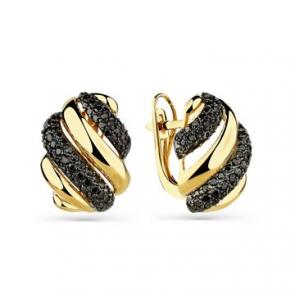 Серьги из лимонного золота Мастер Бриллиант с чёрным бриллиантом 06M2-308570-00-48 фото