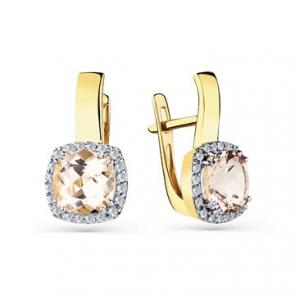 Серьги из лимонного золота Мастер Бриллиант с бриллиантом и морганитом 06M2-308628-00-13 фото