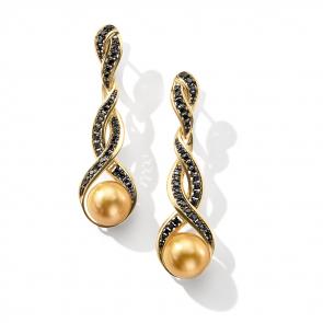 Серьги из лимонного золота Мастер Бриллиант с жемчугом и чёрным бриллиантом 06M2-308709-00-55 фото
