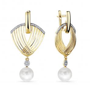 Серьги из лимонного золота Мастер Бриллиант с бриллиантом и жемчугом 06M2-308711-01-28 фото