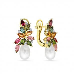 Серьги из лимонного золота Мастер Бриллиант с бриллиантом, жемчугом и турмалином 06M2-308817-00-55 фото