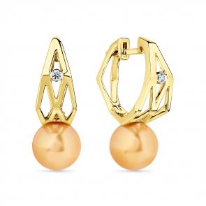 Серьги из лимонного золота Мастер Бриллиант с бриллиантом и жемчугом 06M2-308895-00-22 фото