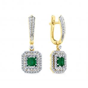 Серьги из лимонного золота Мастер Бриллиант с бриллиантом и изумрудом 06M2-309019-00-01 фото