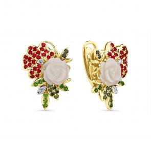 Серьги из лимонного золота Мастер Бриллиант с бриллиантом, перламутром, шпинелью и хромдиопсидом 06M2-309044-00-55 фото