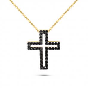 Колье-крест из лимонного золота Мастер Бриллиант с чёрным бриллиантом 06M6-360533-00-48 фото