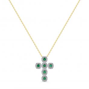 Колье-крест из лимонного золота Мастер Бриллиант с изумрудом и бриллиантом 06M6-360838-00-01 фото