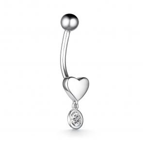 Серебряный пирсинг в пупок АЛЬКОР с фианитом 09-3221/00СВ-00 фото