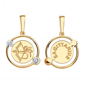Золотая подвеска Знак зодиака Стрелец Золотые узоры с цирконием 09-63-0042-00 фото
