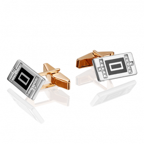 Запонки из комбинированного золота Platina с фианитом и эмалью 10-0047-00-401-1111-25 фото