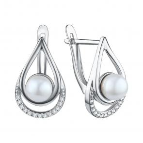 Серебряные серьги TALANT с фианитом и жемчугом 10-72-0011-15203 фото