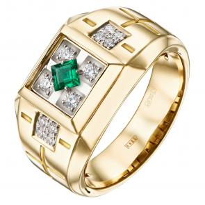 Кольцо из лимонного золота DOLCE DIAMOND с бриллиантом и изумрудом 10026023 фото