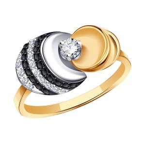 Золотое кольцо Александра с бриллиантом и чёрным бриллиантом 1010111сбк фото