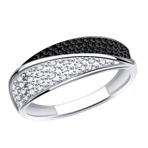 Кольцо из белого золота Александра с бриллиантом и чёрным бриллиантом 1010463сб фото