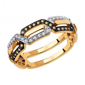 Золотое кольцо SOKOLOV с бриллиантом и коньячным бриллиантом 1012017 фото