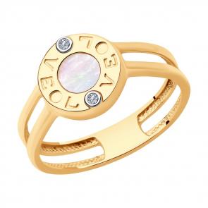 Золотое кольцо SOKOLOV с бриллиантом и перламутром 1012184 фото