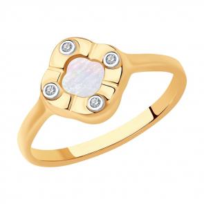 Золотое кольцо SOKOLOV с бриллиантом и перламутром 1012204 фото