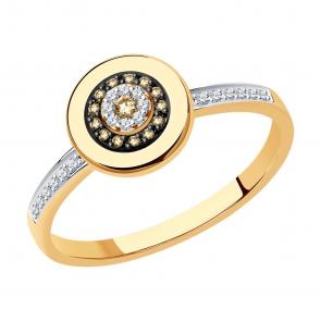 Золотое кольцо SOKOLOV с бриллиантом и коньячным бриллиантом 1012233 фото