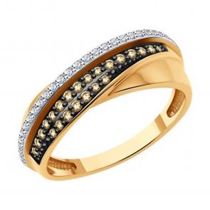 Золотое кольцо SOKOLOV с бриллиантом и коньячным бриллиантом 1012594 фото