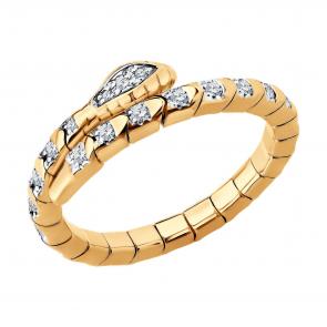 Золотое кольцо  Символ года Змея SOKOLOV с бриллиантом 1012778 фото