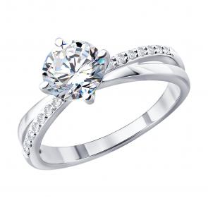 Кольцо из белого золота SOKOLOV с бриллиантом выращенным 1012937-3-5 фото