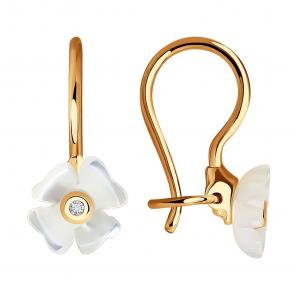 Золотые серьги SOKOLOV с бриллиантом и перламутром 1021247 фото