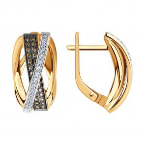 Золотые серьги SOKOLOV с бриллиантом и коньячным бриллиантом 1021504 фото