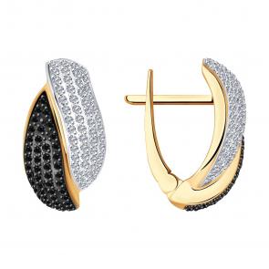 Золотые серьги SOKOLOV с бриллиантом и чёрным бриллиантом 1021622 фото