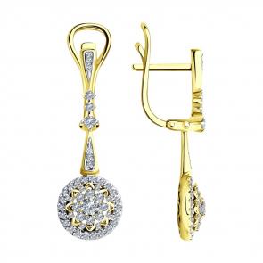 Серьги из лимонного золота SOKOLOV с бриллиантом 1021740-2 фото