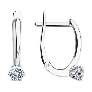 Серьги из белого золота SOKOLOV с бриллиантом 1021858-3 фото