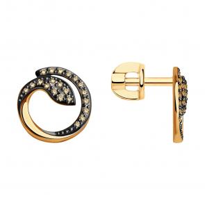 Золотые серьги Символ года Змея SOKOLOV с коньячным бриллиантом 1021885 фото