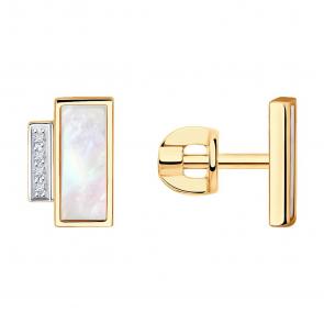 Золотые серьги SOKOLOV с бриллиантом и перламутром 1021900 фото
