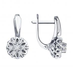 Серьги из белого золота SOKOLOV с бриллиантом 1021971-3 фото