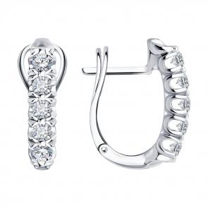 Серьги из белого золота SOKOLOV с бриллиантом выращенным 1022050-3-5 фото