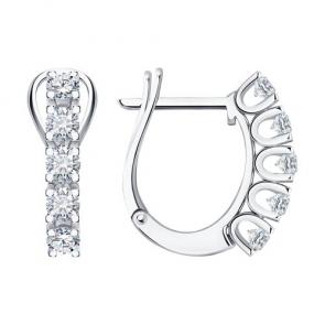 Серьги из белого золота SOKOLOV с бриллиантом 1022076-3 фото