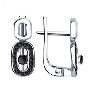 Серьги из белого золота Александра с чёрным бриллиантом 1022086сб фото