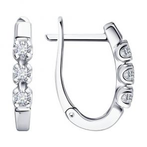 Серьги из белого золота SOKOLOV с бриллиантом 1022099-3 фото