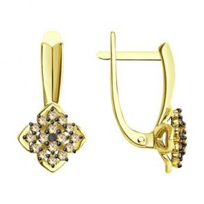 Серьги из лимонного золота SOKOLOV с бриллиантом и коньячным бриллиантом 1022187-2 фото