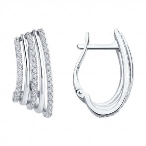 Серьги из белого золота SOKOLOV с бриллиантом 1022218-3 фото