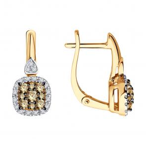 Золотые серьги SOKOLOV с бриллиантом и коньячным бриллиантом 1022233 фото