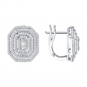 Серьги из белого золота SOKOLOV с бриллиантом 1022237-3 фото